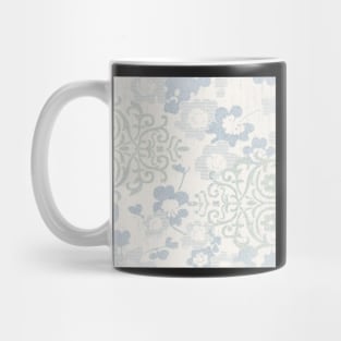 Floral Glam Damask Distressed Ivory / Blue Mug